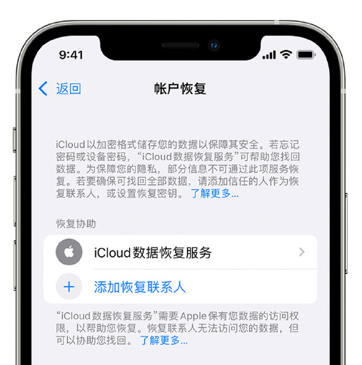 河西区街道苹果手机维修分享在 iPhone 上设置帐户恢复联系人的方法 