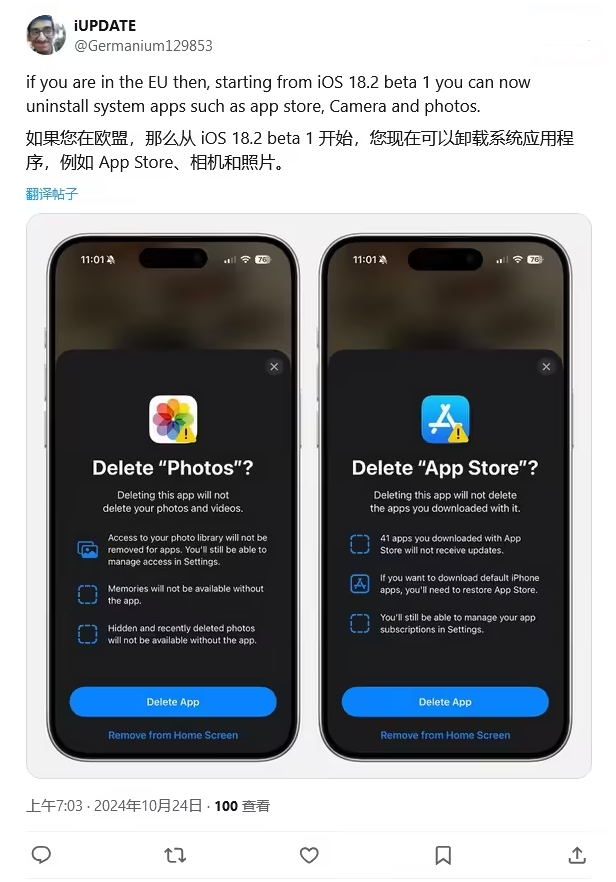 河西区街道苹果手机维修分享iOS 18.2 支持删除 App Store 应用商店 