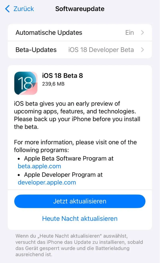 河西区街道苹果手机维修分享苹果 iOS / iPadOS 18 开发者预览版 Beta 8 发布 